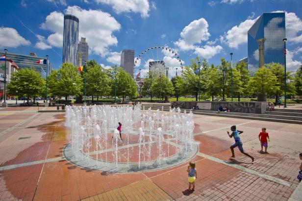 Children playing in the fountain at Centennial Olympic Park in Atlanta, Georgia