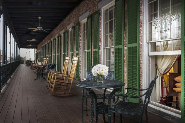 Balcony with rocking chairs at The Marshall House