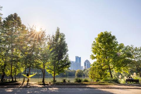 View of Atlanta skyline from Piedmont Park. Photo by @benjamingalland