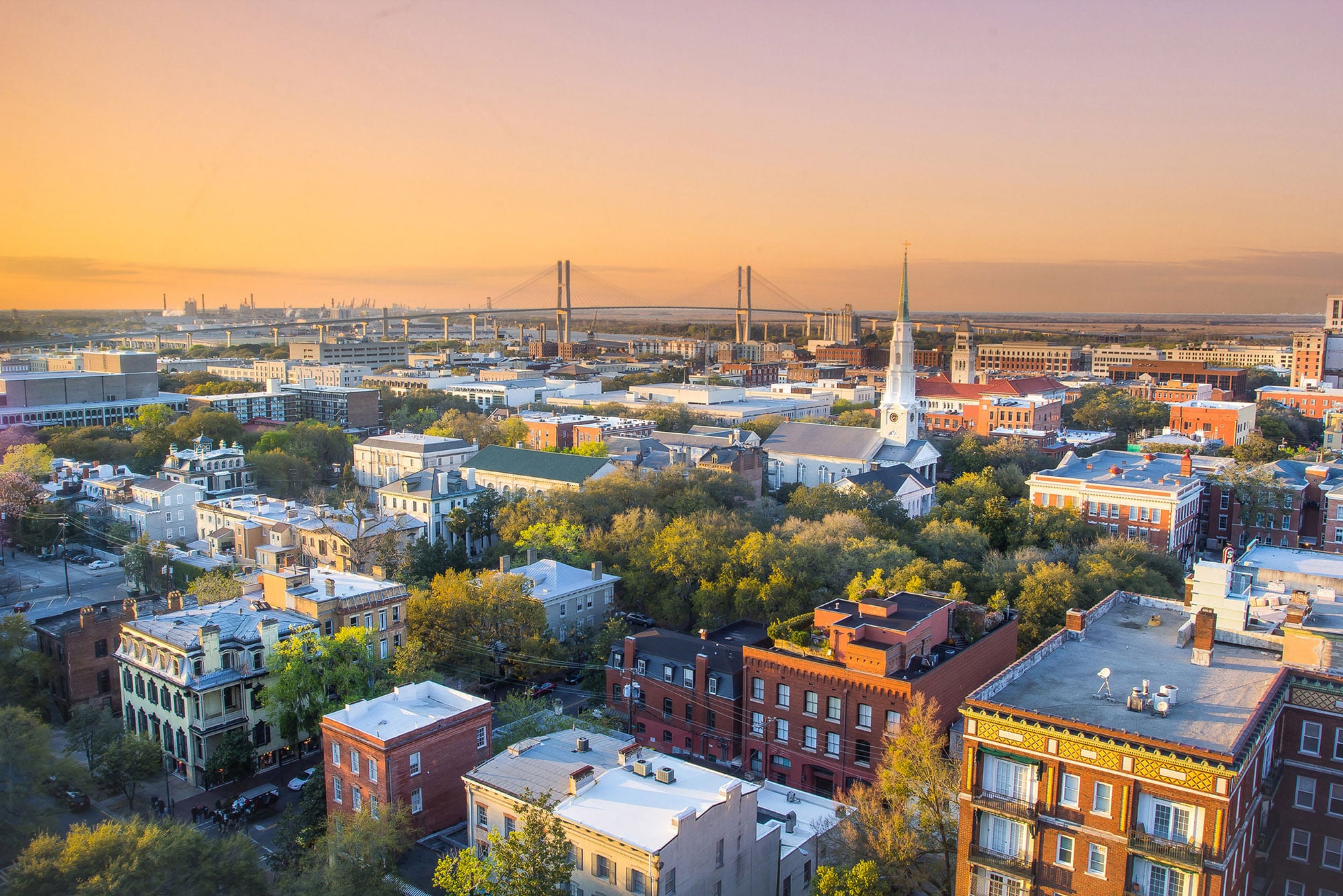 Aerial photo of River Street in Savannah, Georgia. Photo courtesy Visit Savannah