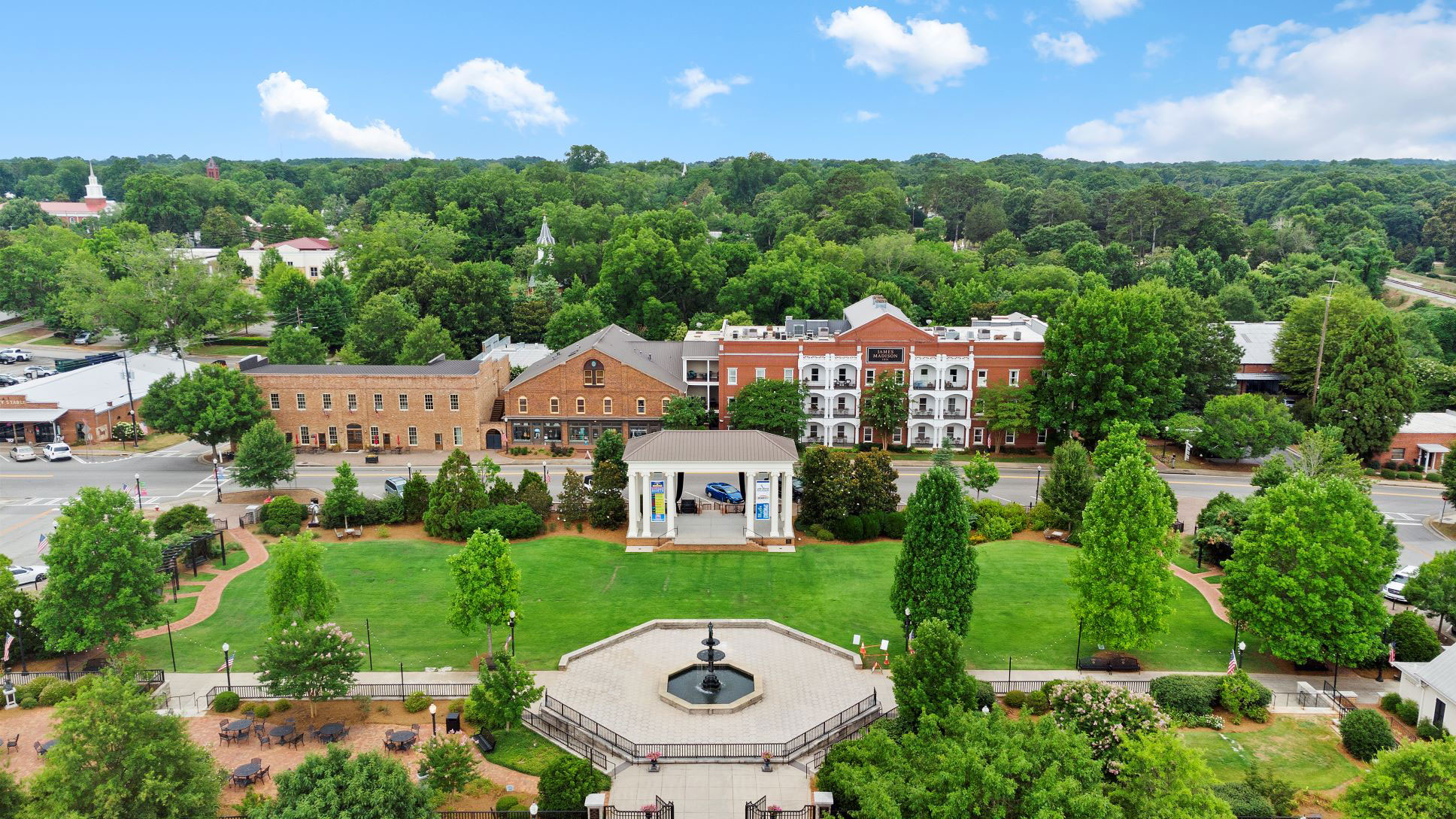 Aerial view of the James Madison Inn in Madison, Georgia