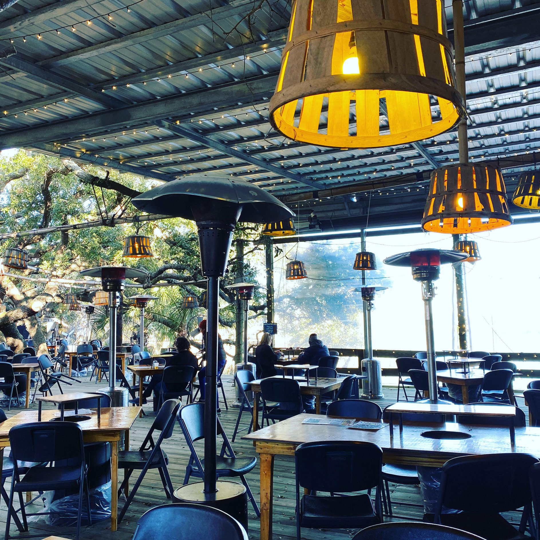 Covered porch dining at Crab Shack on Tybee Island, Georgia
