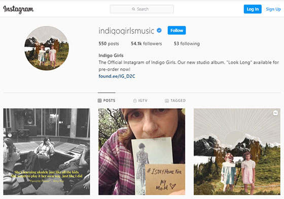 Indigo Girls Instagram page screenshot