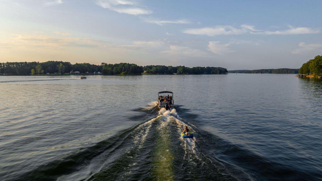 Boat speeding down Lake Sinclair