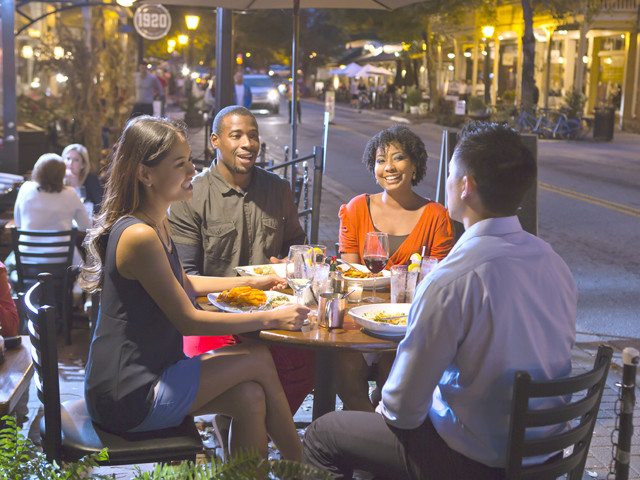 Outdoor dining at Roux on Canton in Roswell, Georgia
