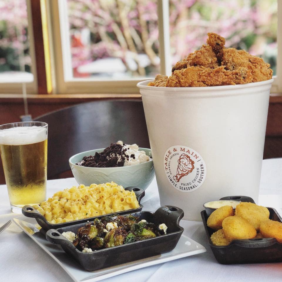 Fried chicken and sides at Table & Main in Roswell, Georgia