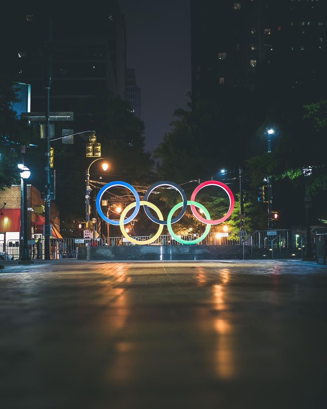 Olympic rings at Centennial Olympic Park in Atlanta. Photo by @aaron.creates