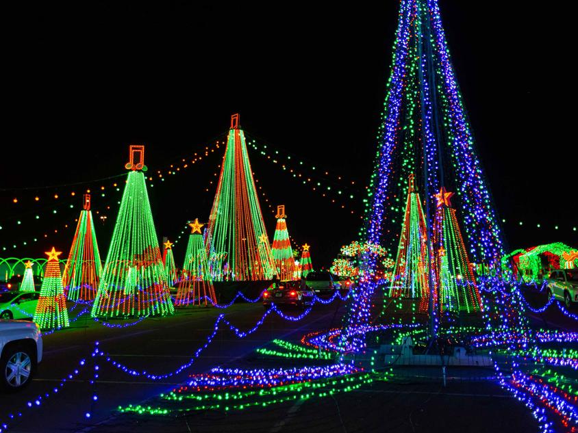 World of Illumination Candy Rush holiday lights drive-through display in Marietta, Georgia