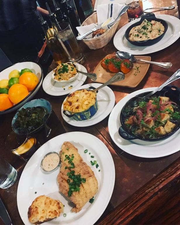 Table full of food at Revival in Decatur, Georgia
