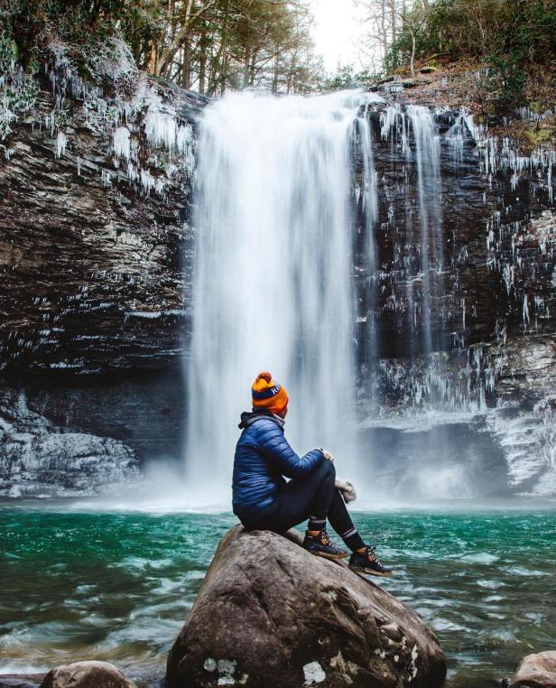 Waterfall at Cloudland Canyon State Park in winter. Photo by Cherisa, @switchbackshawty
