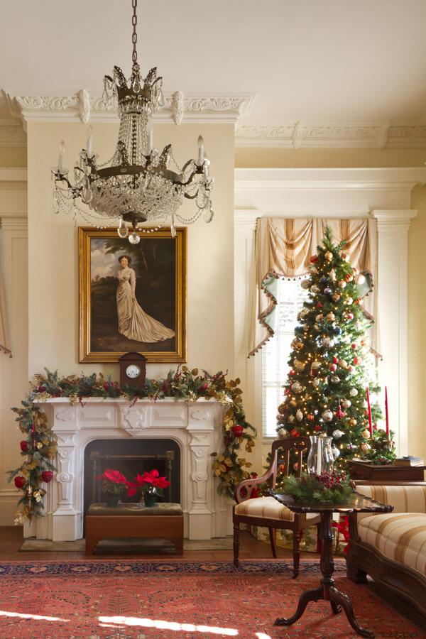 Holiday decorations inside Heritage Hall in Madison, Georgia