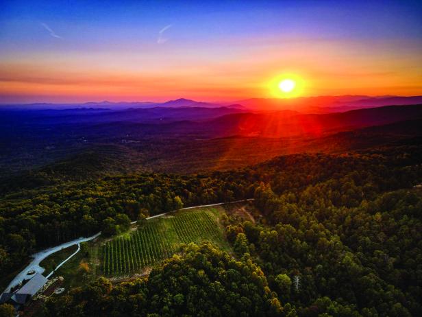 sunset aerial view of Terra Incognita winers