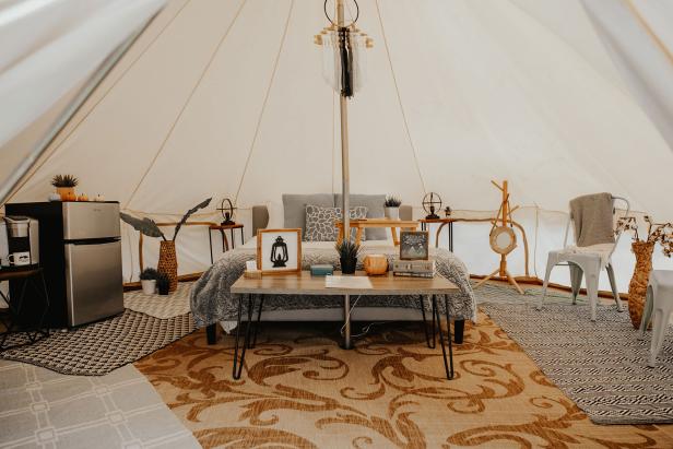 Inside a Timberline Glamping Co. tent
