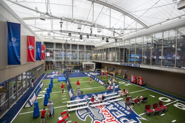 The field inside the Chick-fil-A College Football Hall of Fame in Atlanta, Georgia