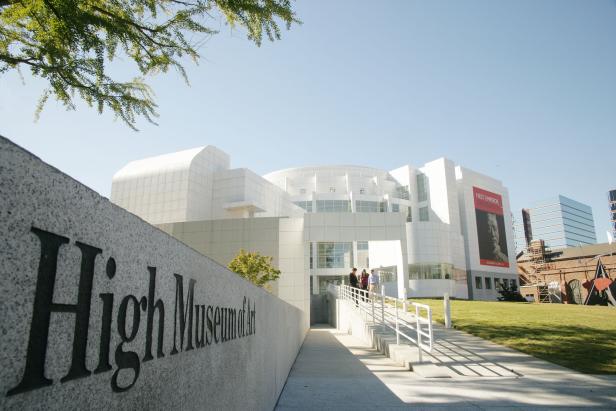 Exterior photo with sign included of the High Museum of Art in Atlanta, Georgia