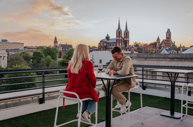 Couple at a rooftop bar in Macon, Georgia