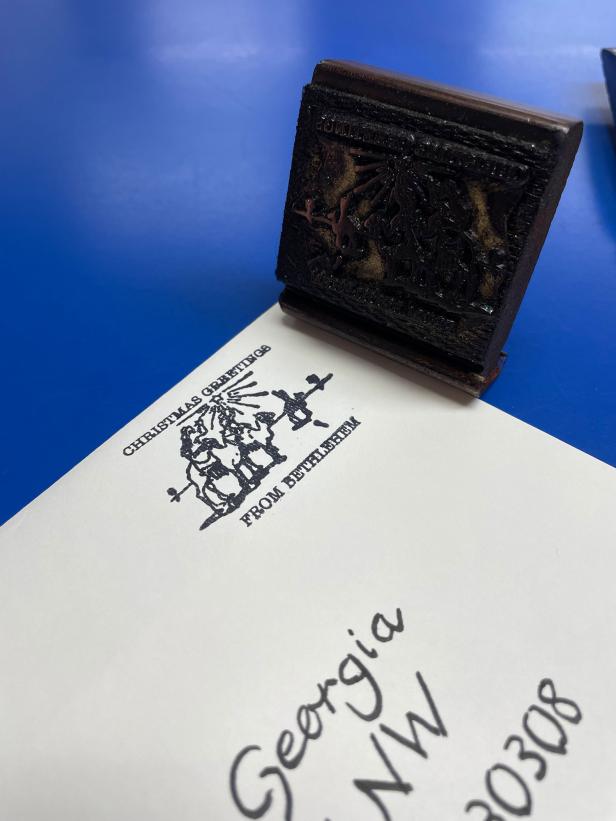 Christmas card with stamp from Bethlehem, Georgia