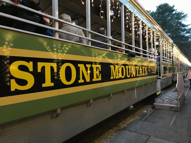 Stone Mountain train with holiday lights