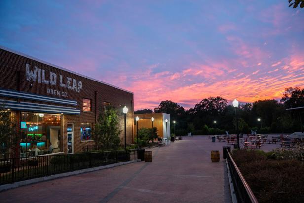 Sunset view from the patio at Wild Leap Brew Co. in LaGrange, Georgia