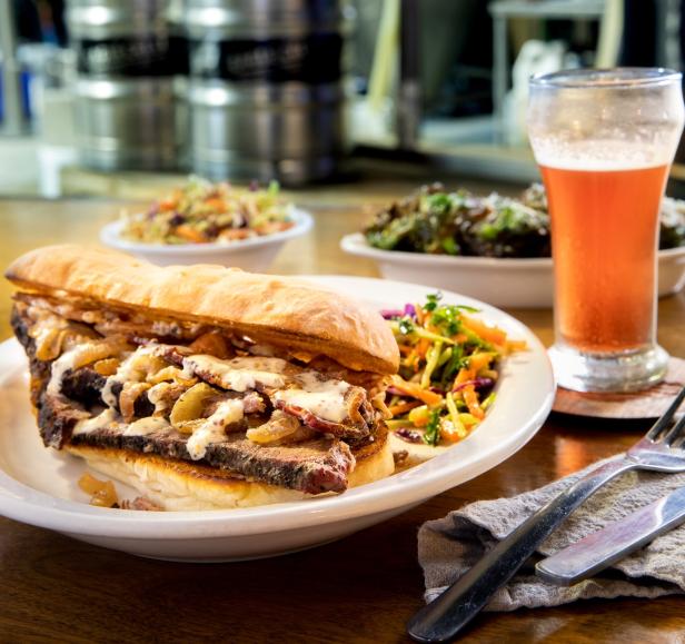 Brisket sandwich and a beer at Eagle Creek Brewing in Statesboro, Georgia