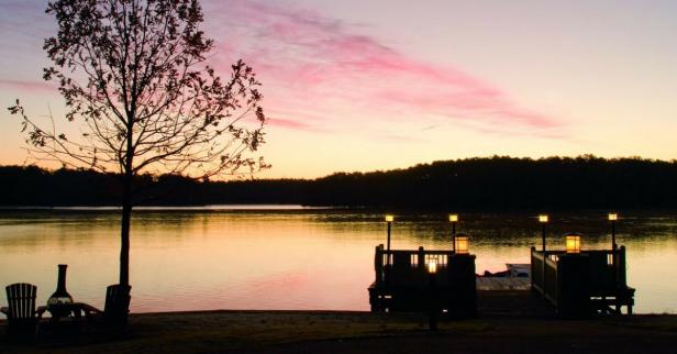 Sunset over the lake at the Ritz-Carlton Reynolds, Lake Oconee in Greensboro, Georgia