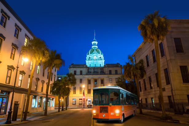 Savannah at night with trolley