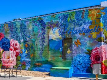 Colorful mural on the side of a building