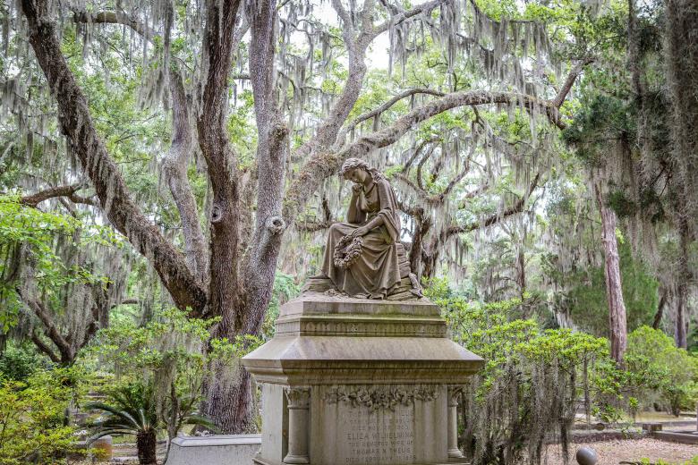 Spanish Moss hanging over the eerily beautiful crypts of Bonaventure Cemetery in Savannah, Georgia
